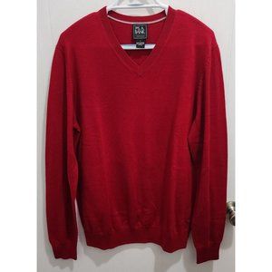Jos. A. Bank Traveler Red V-Neck L/S Sweater Size Large Italian Merino Wool